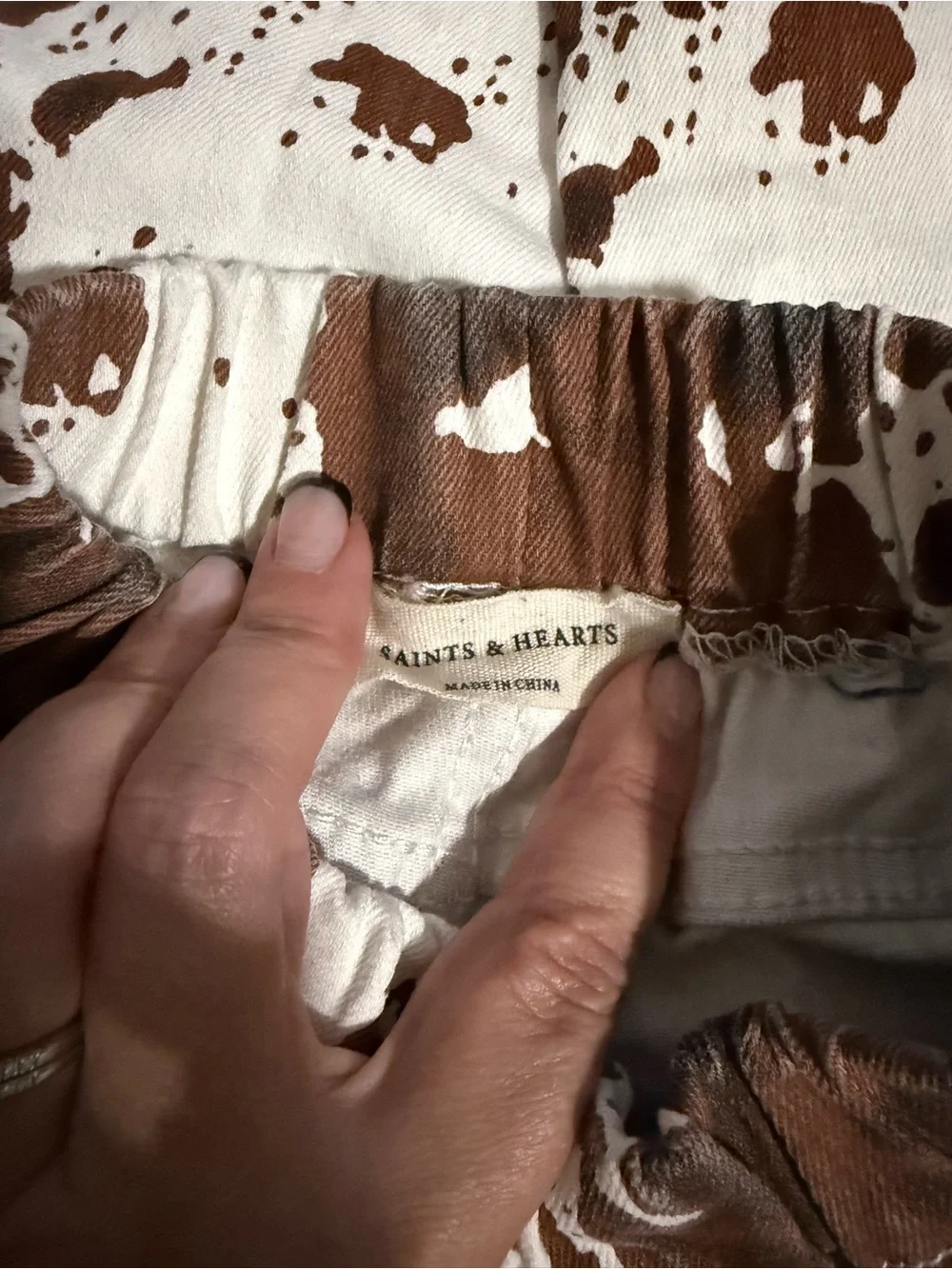 Girls Size XXS Cowprint Flared Pants in White & Brown